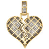 10K Yellow Gold Diamond Shattered Broken Heart Love Pendant 1.5" Pave Charm 1 CT