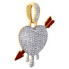 10K Yellow Gold Diamond Domed Heart & Bow Arrow Pendant 1.25" Pave Charm 1/2 CT.