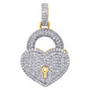 10K Yellow Gold Ladies Diamond Key to Heart Pendant 1.25" Pave Love Charm 3/4 CT