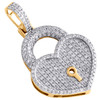 10K Yellow Gold Ladies Diamond Key to Heart Pendant 1.25" Pave Love Charm 3/4 CT