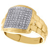 10K Yellow Gold Mens Diamond Pinky Ring 16mm Step Shank Domed Pave Band 1/4 CT.