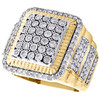 10K Yellow Gold Diamond Fluted Square Pinky Ring 22mm Step Shank Pave Band 2 CT.