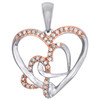 10K Two Tone Gold Round Diamond Triple Heart Pendant Cut Out Charm 0.16 CT.