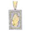 Diamond Praying Hands Pendant Mens 10K Yellow Gold Pave Square Charm 0.50 Tcw.