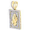 Diamond Praying Hands Pendant Mens 10K Yellow Gold Pave Square Charm 0.50 Tcw.