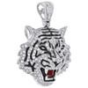 10K White Gold 3D Tiger Face Round Diamond Pendant 1.70" Mens Charm 1.58 CT.
