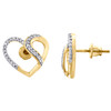 10K Yellow Gold Round Diamond Cut Out Swirl 13.5mm Heart Stud Earrings 0.16 CT.