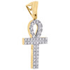 10K Yellow Gold Diamond Prong Set Ankh Cross  1.6" Pendant 2 Row Charm 3/4 CT.