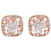 14K Rose Gold Cluster Diamond 9.5mm Flower Square Halo Stud Earrings 0.38 CT.