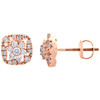 14K Rose Gold Cluster Diamond 9.5mm Flower Square Halo Stud Earrings 0.38 CT.