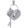 Diamond Heart Lock & Key Pendant 10K White Gold Charm 1.45 CT.