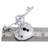 Diamond Heart Lock & Key Pendant 10K White Gold Charm 1.45 CT.