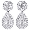 14K White Gold Pear Diamond Stud + Teardrop Dangler Jacket Earrings 2.50 CT.