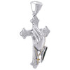 10K White Gold Yellow, Blue Diamond Praying Hand Rosary Cross 3" Pendant 1.30 CT