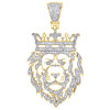 10K Yellow Gold Diamond Lion Face Cut Out King Crown Pendant 1.65" Charm 0.78 CT