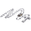 Virgin Mary Diamond Sterling Silver 9mm Rosary Bead 29+7 Inch Necklace 1.50 CT.