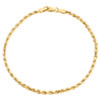 10K Yellow Gold 2.50mm Hollow Diamond Cut Rope Link Bracelet / Anklet 7-10 Inch