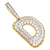 10K Yellow Gold Diamond D Initial Letter Pendant 2 Row Pave Dome Charm 1 CT.