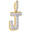 10K Yellow Gold Diamond J Initial Letter Pendant 2 Row Pave Dome Charm 1.25 CT.