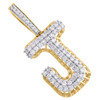 10K Yellow Gold Diamond J Initial Letter Pendant 2 Row Pave Dome Charm 1.25 CT.