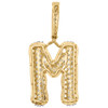 10K Yellow Gold Diamond M Initial Letter Pendant 2 Row Pave Dome Charm 1.50 CT.