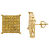 10K Yellow Gold Genuine Yellow Diamond 4 Prong Studs 14mm Pave Earrings 2.04 CT.