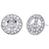 10K White Gold Diamond Peace Symbol Studs 10.50mm Ladies Pave Earrings 1/2 CT.