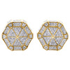 10K Yellow Gold Real Diamond Hexagon Shap 3D Studs 13mm Pave Earrings 1.50 CT.