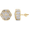 10K Yellow Gold Real Diamond Hexagon Shap 3D Studs 13mm Pave Earrings 1.50 CT.