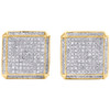 10K Yellow Gold Diamond 3D Square Shape 4 Prong 13.75mm Pave Earrings 0.68 CT.