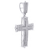 14K White Gold Real Diamond Dome Tier Cross Pendant 2" Men's Pave Charm 1/2 CT.