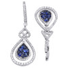 Blue Sapphire & Diamond Dangle Earrings 14K White Gold Teardrop Design 2.63 Tcw.