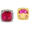 Diamond Earrings 10K Yellow Gold Square Created Ruby Fashion Studs 0.18 Ct.