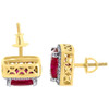 Diamond Earrings 10K Yellow Gold Square Created Ruby Fashion Studs 0.18 Ct.