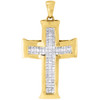 Diamond Mini Princess Cut Domed Cross Pendant 10K Yellow Gold Charm 0.79 Ct.