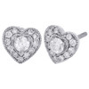 14K White Gold Round Cut Diamond Heart Frame Stud 7.25mm Halo Earrings 1/3 Ct.