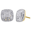14K Yellow Gold Round Diamond Double Halo Cluster Square Stud Earrings 0.50 Ct.