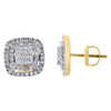 14K Yellow Gold Round Diamond Double Halo Cluster Square Stud Earrings 0.50 Ct.