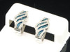 Blue Diamond Huggies Ladies 10K White Gold Round Pave Hoop Earrings 1/3 Tcw.