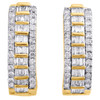 10K Yellow Gold Tapered Baguette Diamond Oval Hinged Hoop Dome Earrings 1 CT.