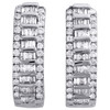 10K White Gold Tapered Baguette Diamond Oval Hinged Hoop Dome Earrings 1 CT.