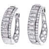 10K White Gold Tapered Baguette Diamond Oval Hinged Hoop Dome Earrings 1.50 CT.