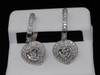 Diamond Heart Danglers Ladies 10K White Gold Round Pave Earrings 0.76 Tcw.