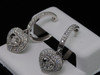 Diamond Heart Danglers Ladies 10K White Gold Round Pave Earrings 0.76 Tcw.