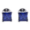 Created Blue Sapphire Square Earrings Ladies .925 Sterling Silver Studs 2 Tcw.