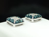 Blue Diamond Studs 10K White Gold Round Pave Square Design Earrings 1/2 Tcw.