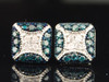 Blue Diamond Studs 10K White Gold Round Pave Square Design Earrings 1/2 Tcw.