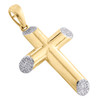 10K Yellow Gold Genuine Diamond Tube Cross Pendant 1.65" Dome Pave Charm 1/5 CT.