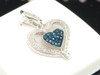 Blue Diamond Heart Pendant Ladies 10K White Gold Round Pave Love Charm 0.27 Tcw.