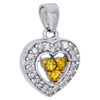 Natural Yellow Diamond Heart Pendant 10K White Gold Round Cut 1/3 CT.
